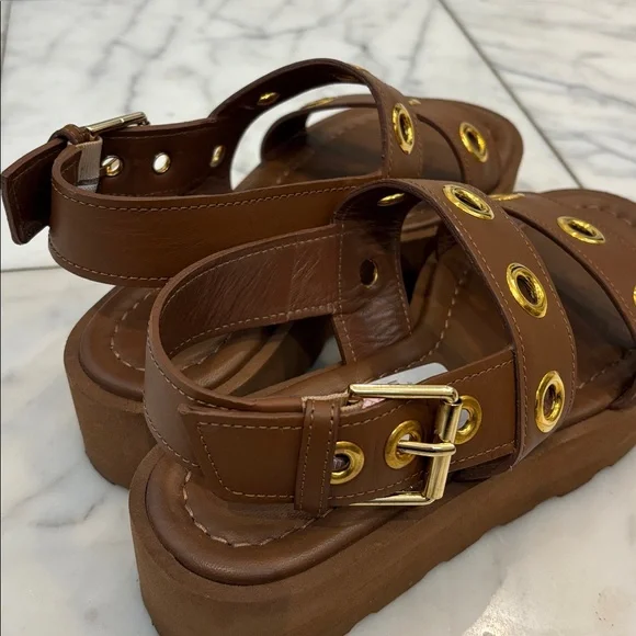 NWT Gianvito Rossi wedge sandals in brown leather with gold buckles. Were $950